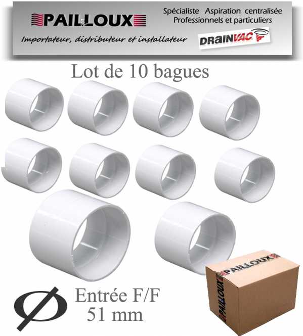 Lot de 10 bagues Union ff pvc blanc avec arrêt pour tuyaux diamètre 51 mm centralisation drainvac UN0201VL s.a.s pailloux