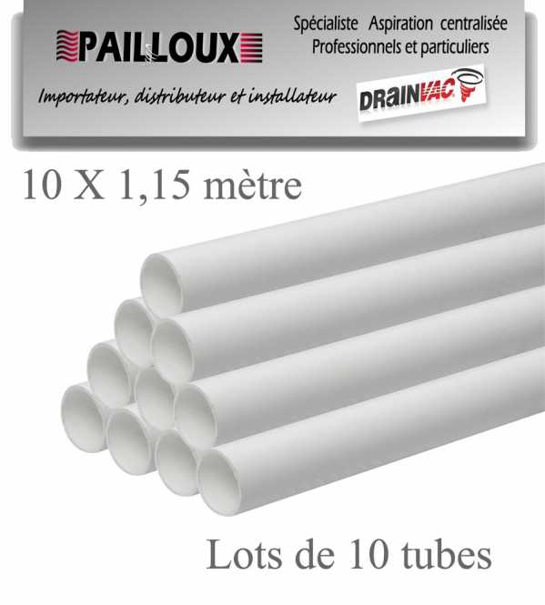 Tuyauterie pvc lots 10 tubes longueur 1,15 mètre diamètre 51 mm pour aspiration centralisée drainvac accessoires globovac gv-1015l pailloux 